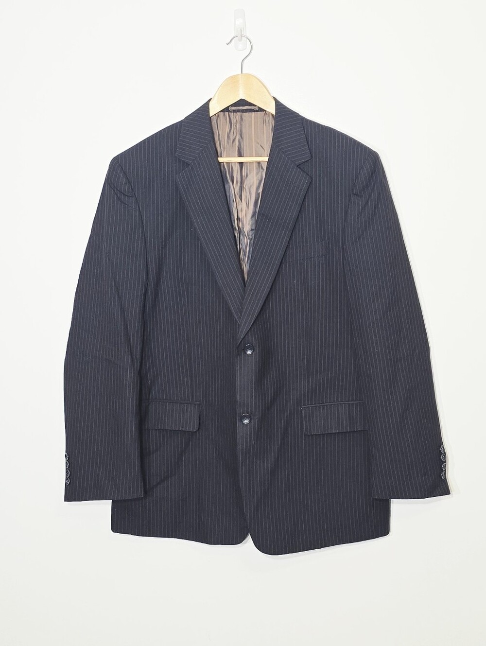 Vintage Vizoni Dark Blue Oversized 100% Pure Wool Orange Pinstripe Preppy 42R